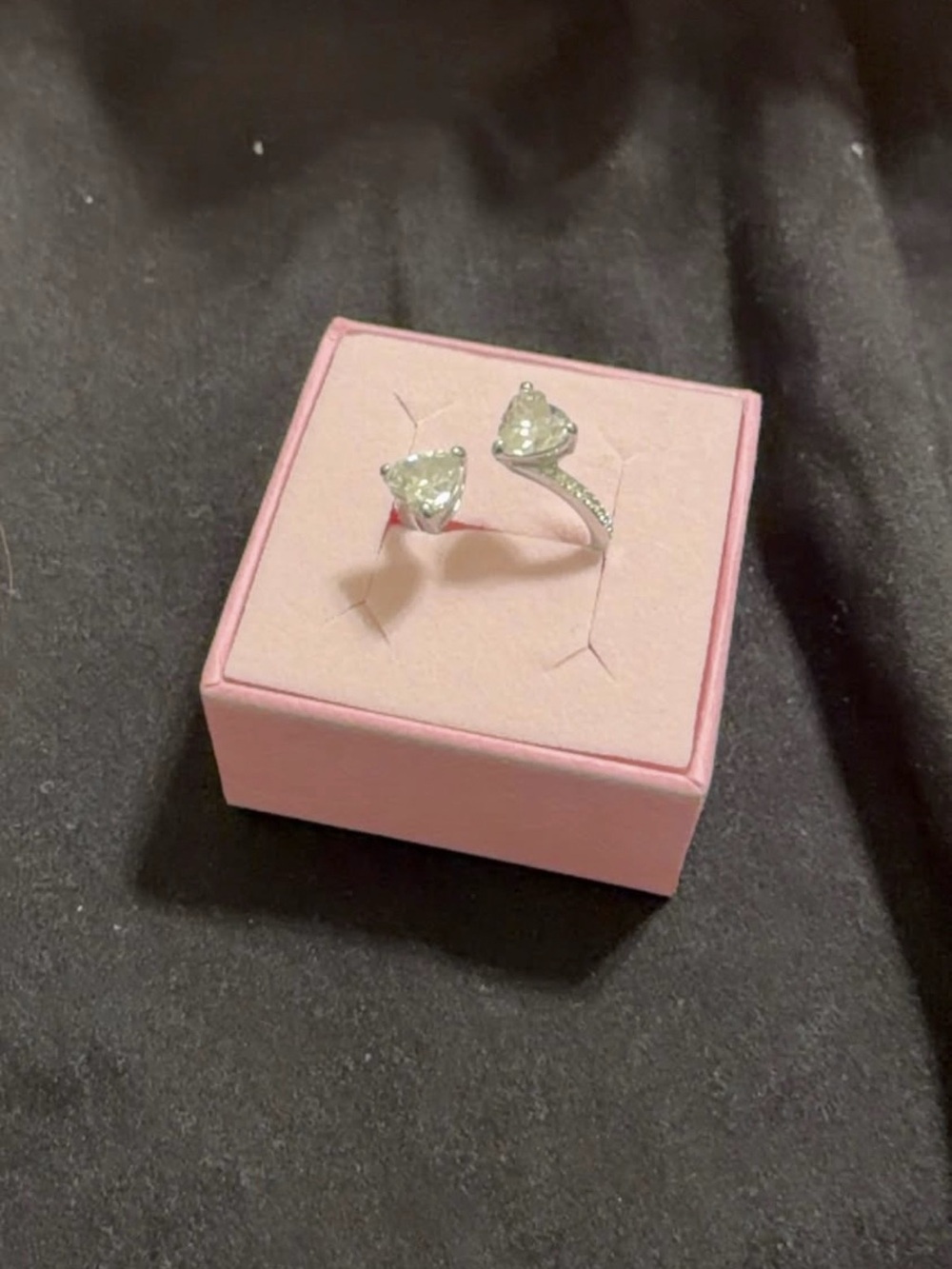 Swarovski Silver Open Heart Ring with Pink Box Accent
